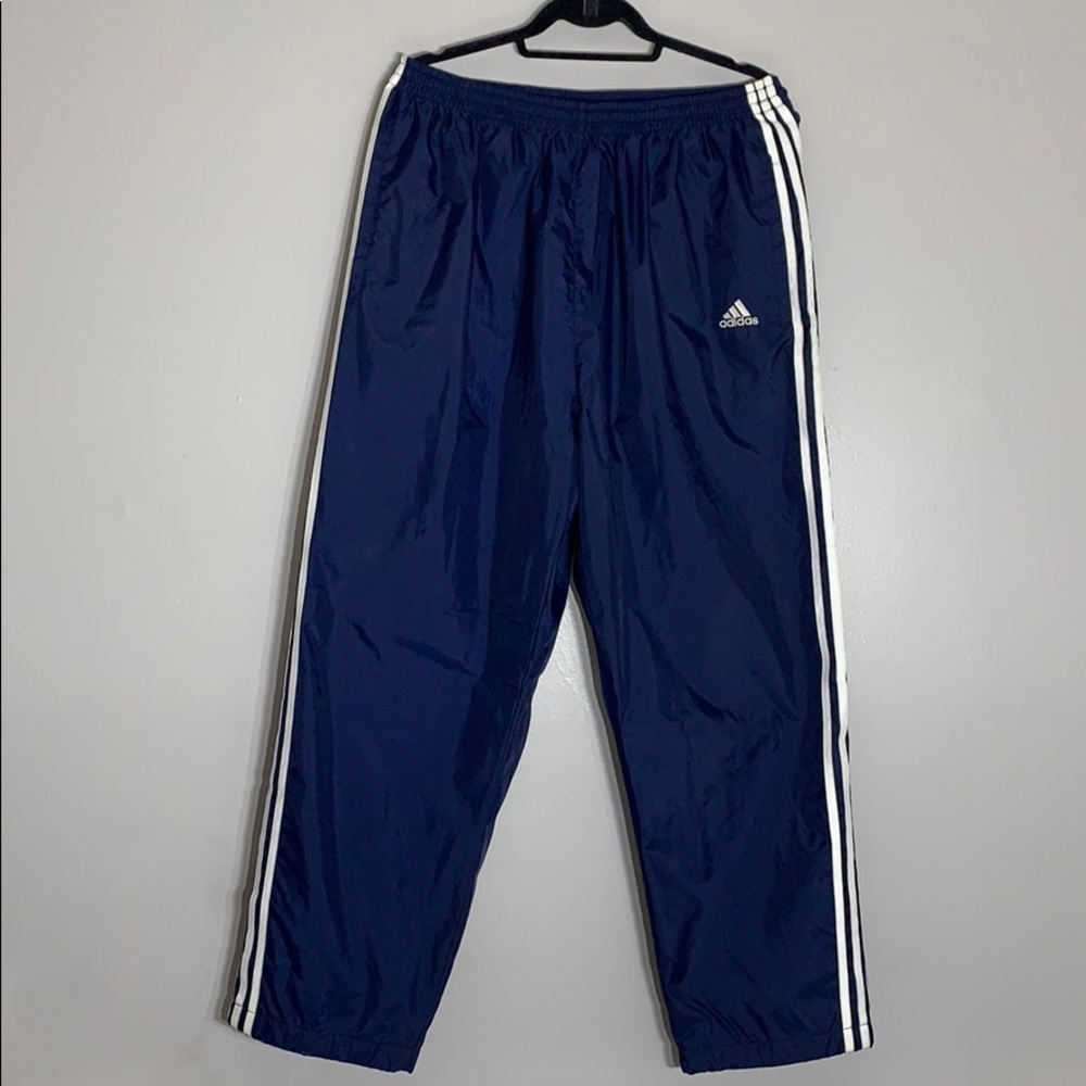 Vintage 90s Adidas Tear Away Navy warm up athletic Pants 3 Stripe men’s XL